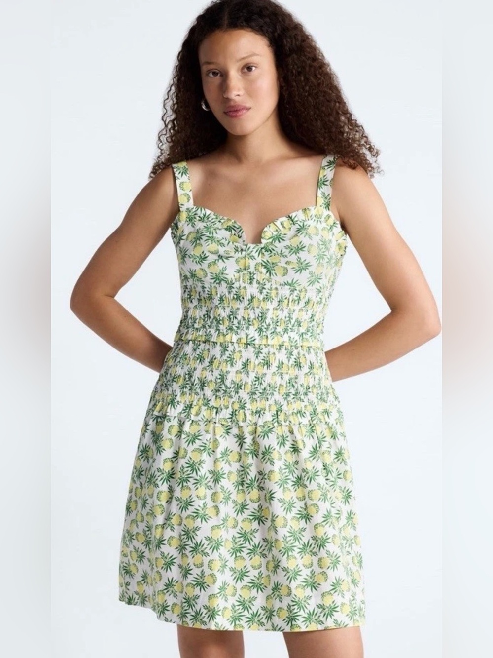 Free Assembly Ruched Cotton Floral Midi Dress White & Yellow Size L(12/14)